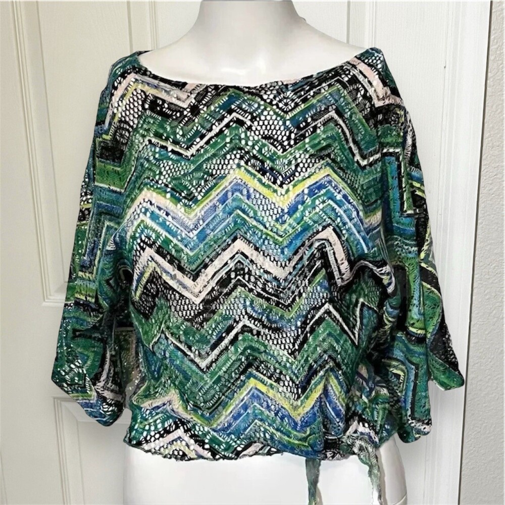 So Nikki… USA Top Y2K Vintage Womens Chevron Eyelet Colorful Boho Fairy
